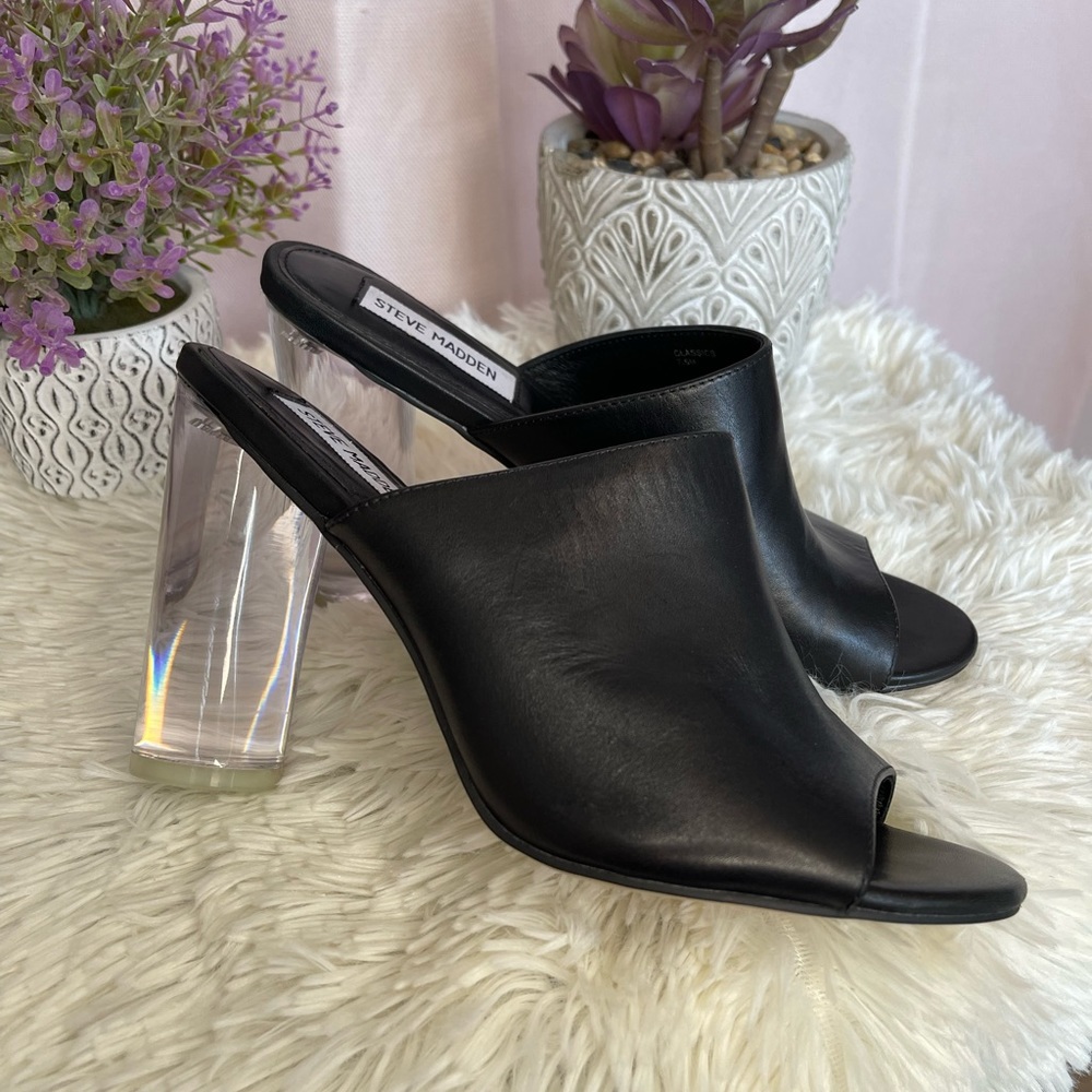 Steve Madden Lucite Heel Black Mule